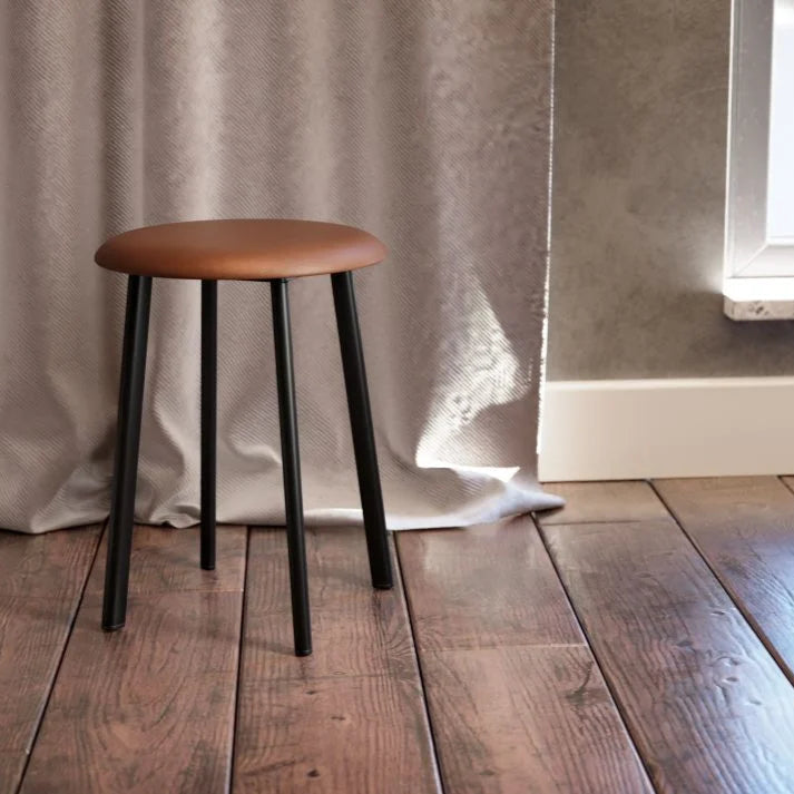 Vintage PU Leather Low Stool - Brown - 46cms