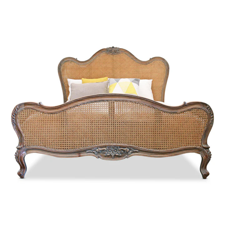 Vintage Parisian Rattan King Size Bed - Weathered Oak