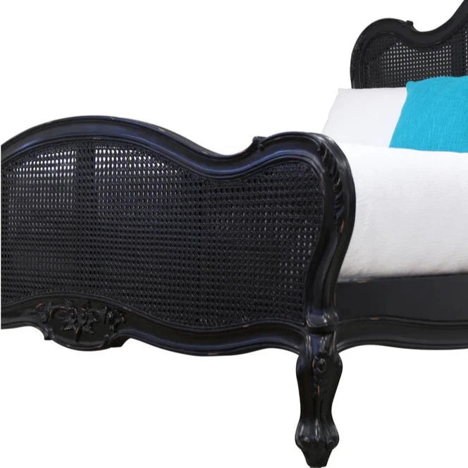 Vintage Parisian Rattan King Size Bed - Black