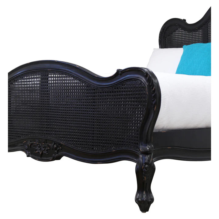 Vintage Parisian Rattan Queen Size Bed - Black
