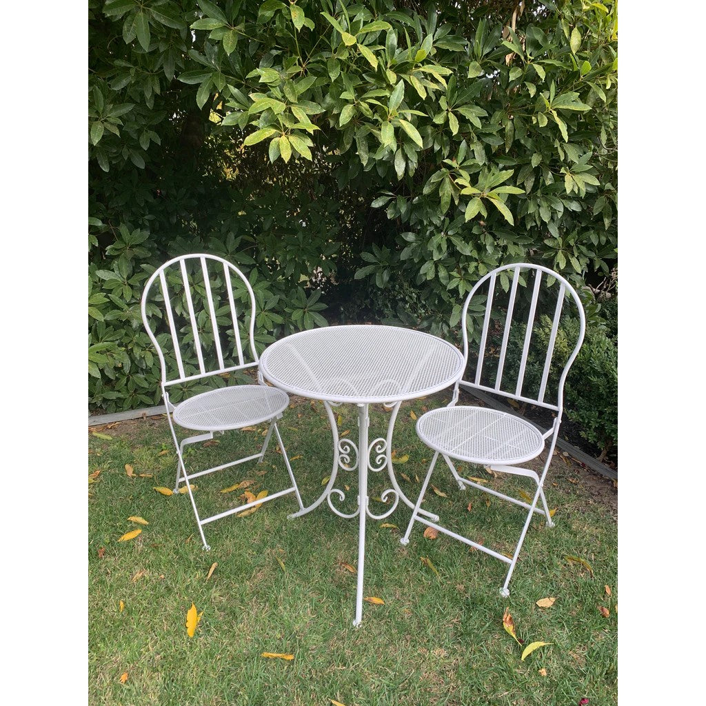 Vintage Patio Table and Chair Collection in White - Set of 3