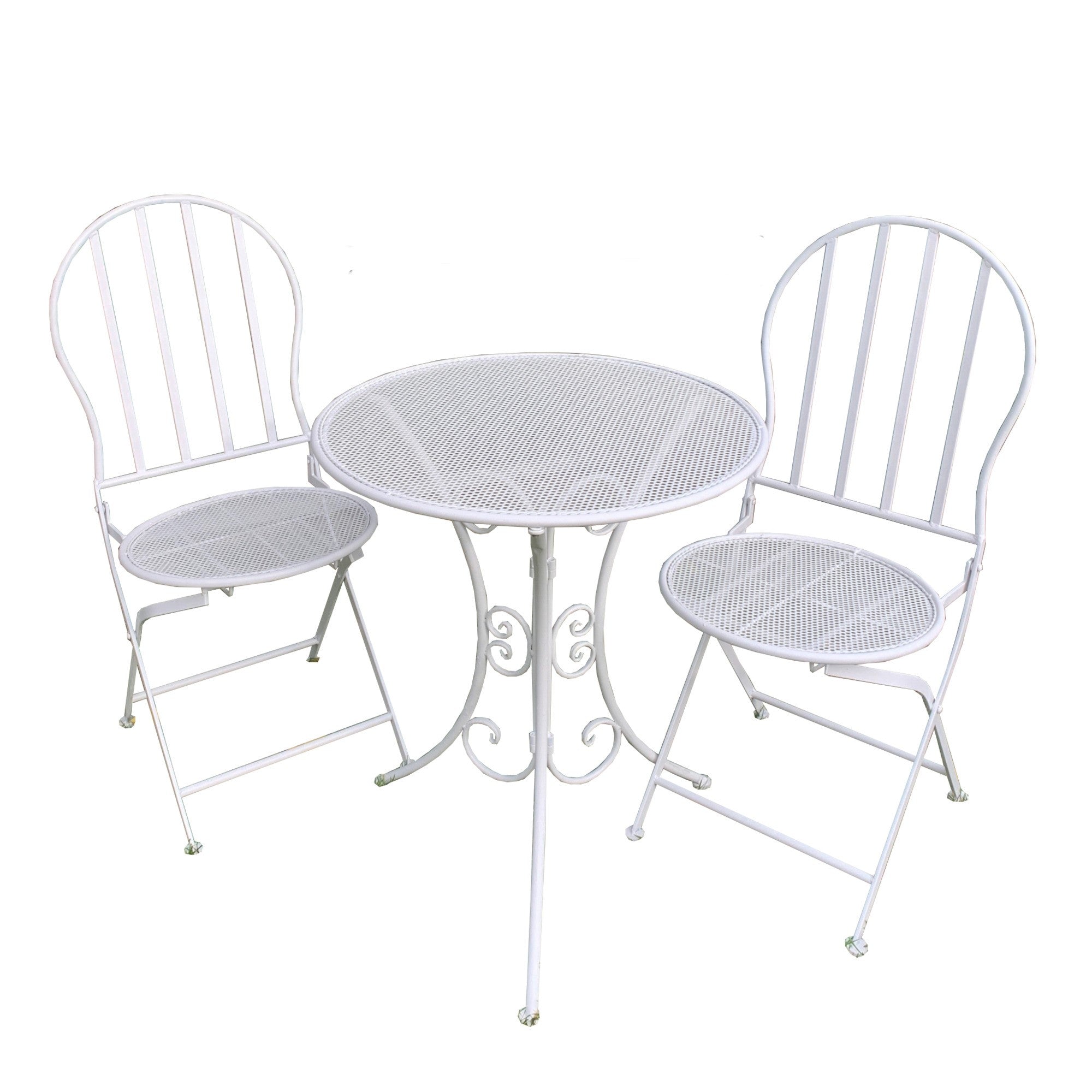 Vintage Patio Table and Chair Collection in White - Set of 3