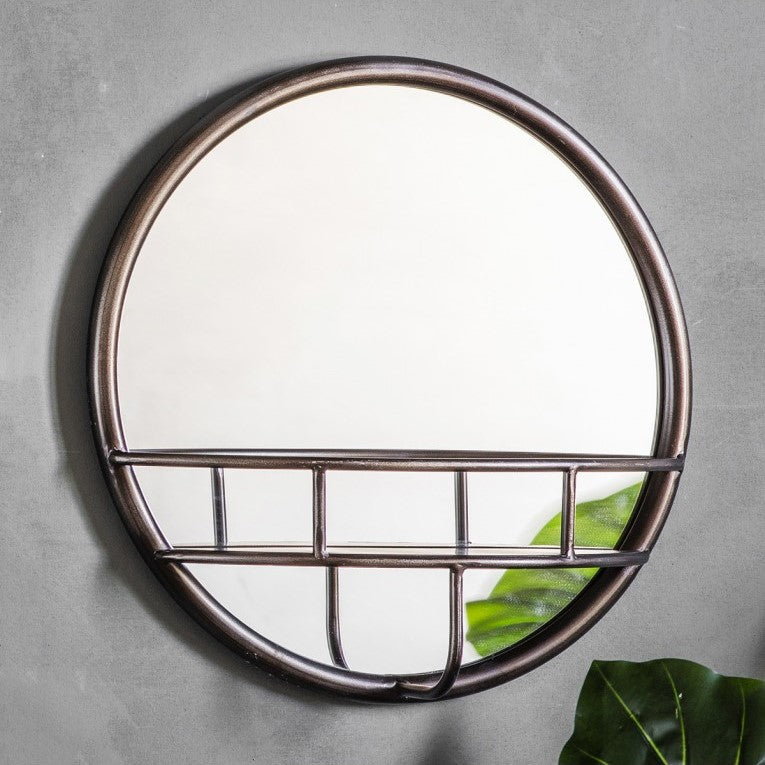 Circular Wall Mirror with Integrated Shelf 40cms