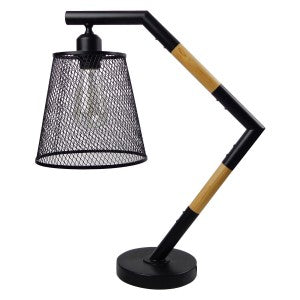 Vintage Wooden Industrial Mesh Table Lamp