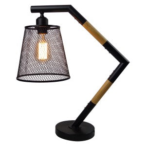 Vintage Wooden Industrial Mesh Table Lamp