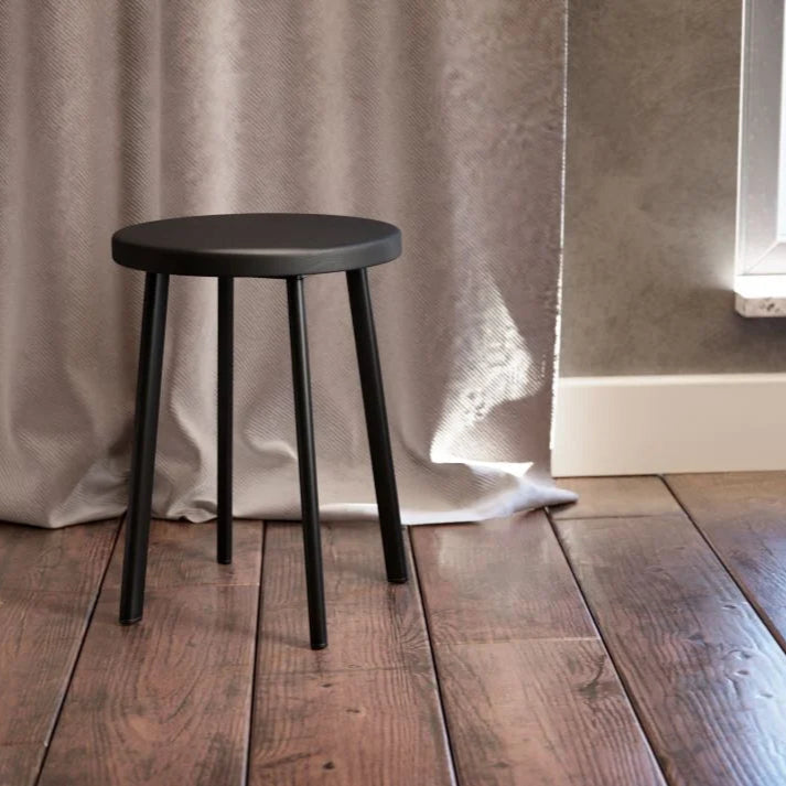 Vintage Wooden Seat Low Stool - Black - 46cms
