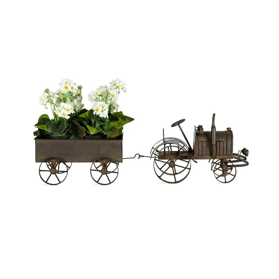 Vintage Handicraft Tractor with Wagon - 71x22x23cms