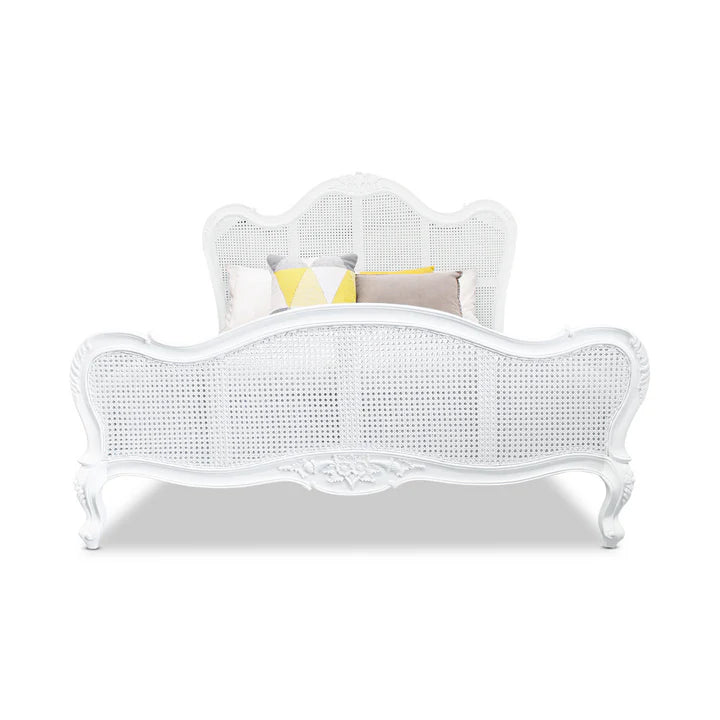 Vintage Parisian Rattan King Size Bed - White