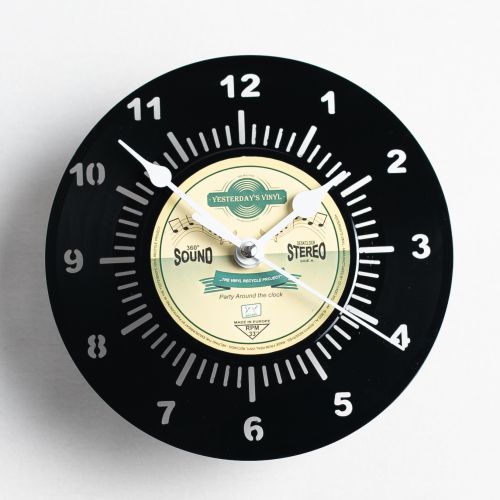 Vinyl Desk Clock with Stand - Retro Yellow & Green Design