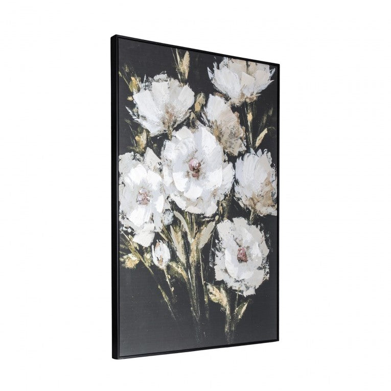 Vivid Painted Blossoms on Black Framed Canvas
