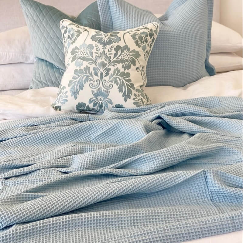 Waffle Pure Cotton 220x260cm Blanket - Baby Blue