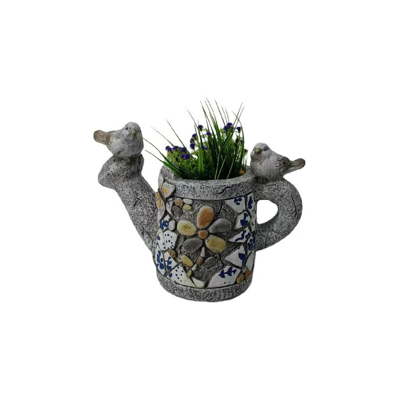 Watering Can Birds Planter with Hole - 34.5x18x26.5cms