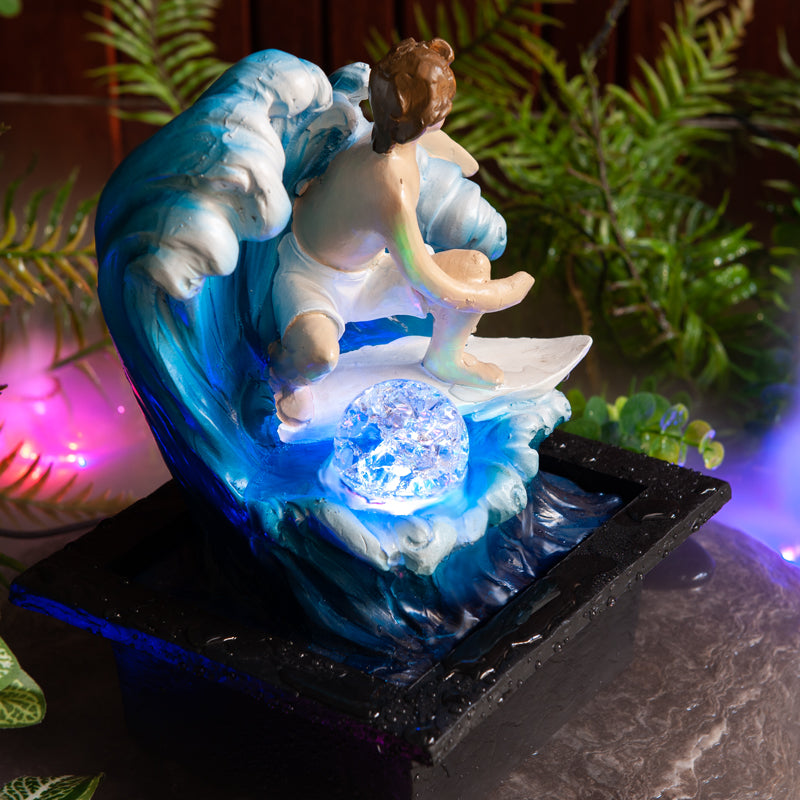 Waves of Whimsical Barrel Surfer Indoor Water Fountain