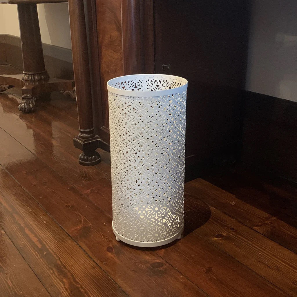 White Floral Cylindrical Umbrella Holder