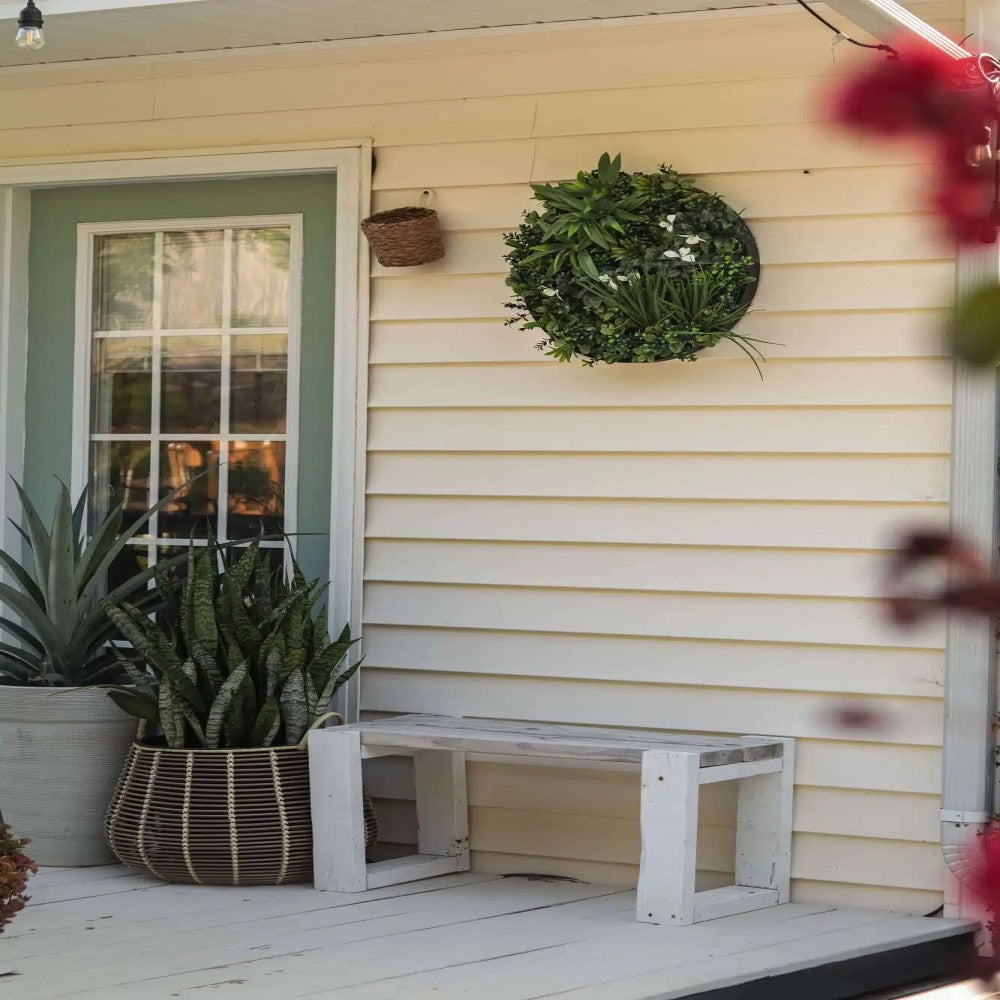 White Flowers Artificial Wall Disc 50cms