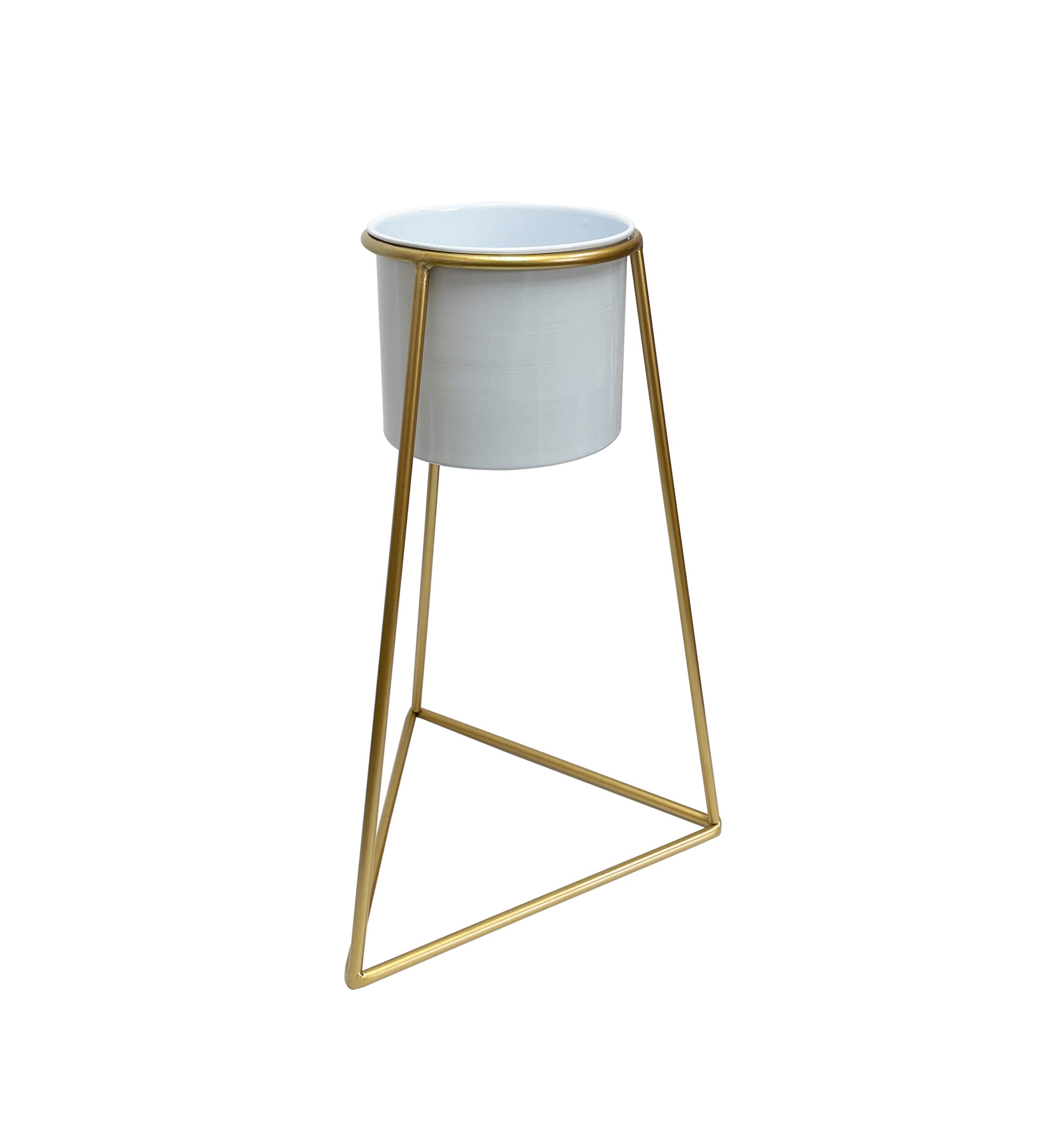 White Metal Planter on Gold Pyramid Stand 45cms