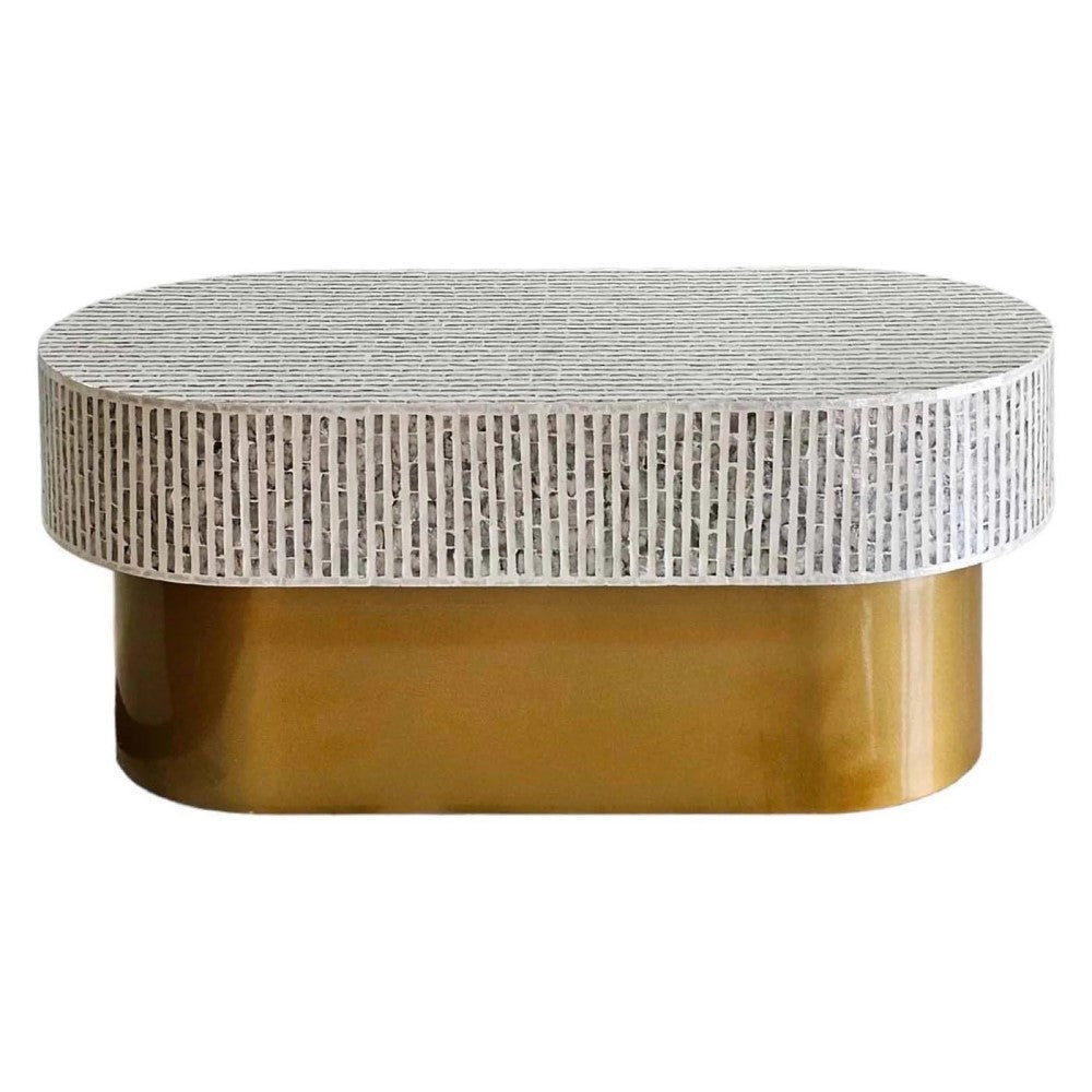 White Stripe Pearlescent Oval Serenity Coffee Table