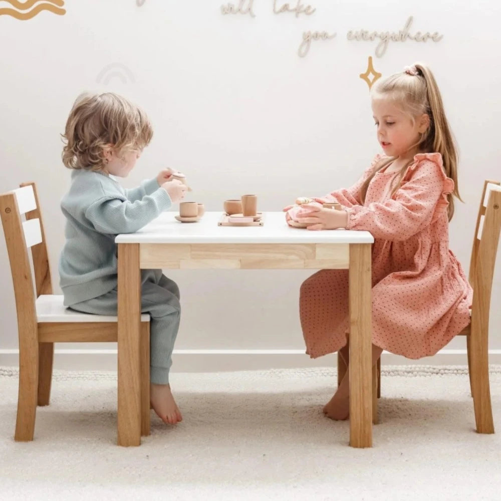 White Top Wooden Table with 2 Matching Chairs