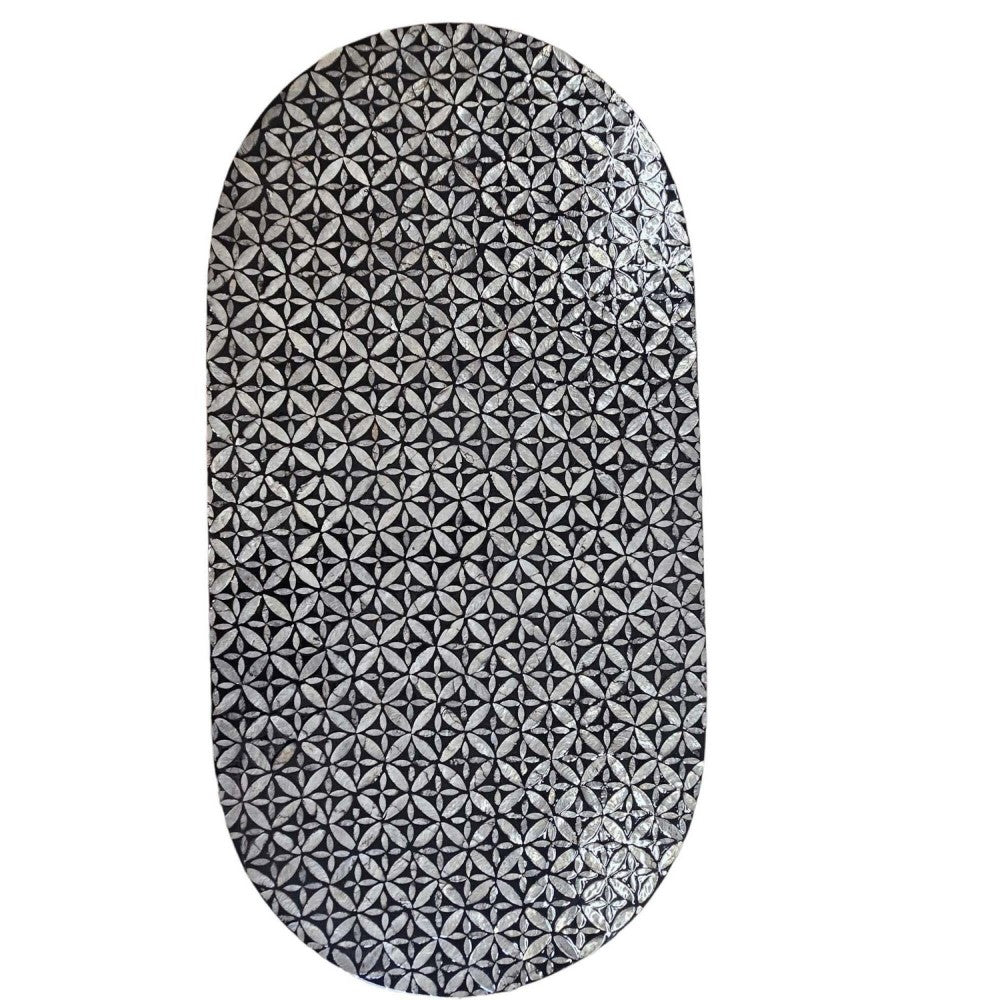 White & Black Pearlescent Oval Serenity Coffee Table