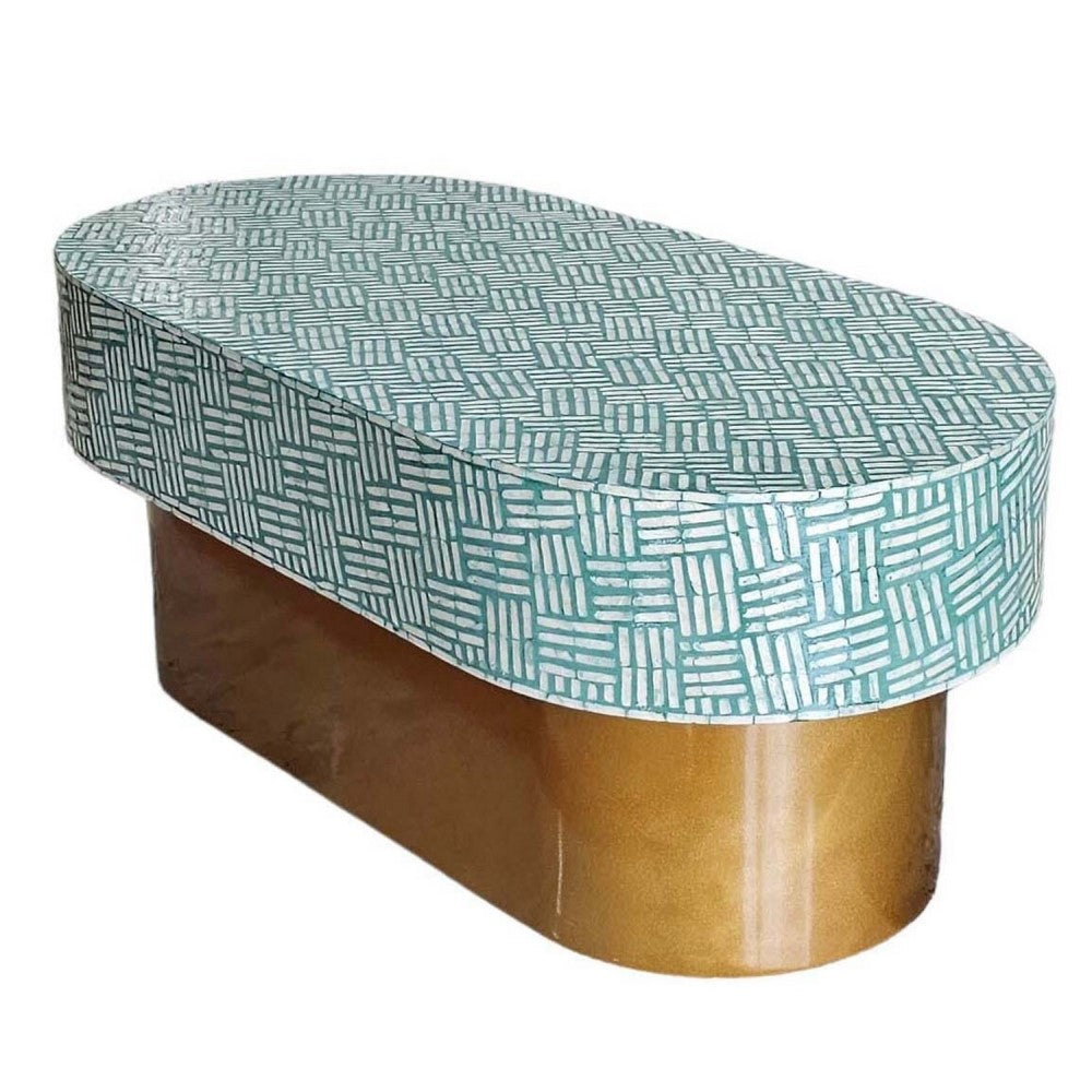 White & Blue Pearlescent Oval Serenity Coffee Table