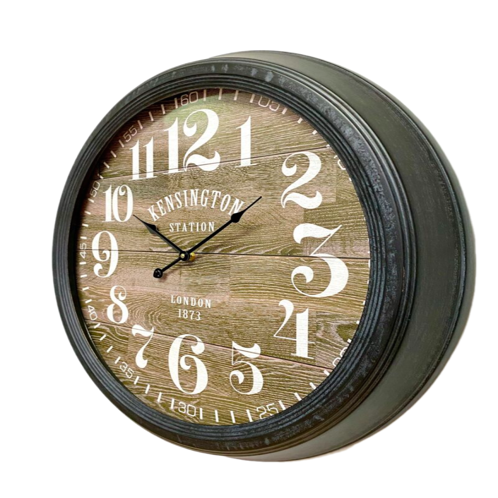 Wood Designer Metal Frame Wall Clock 62cms