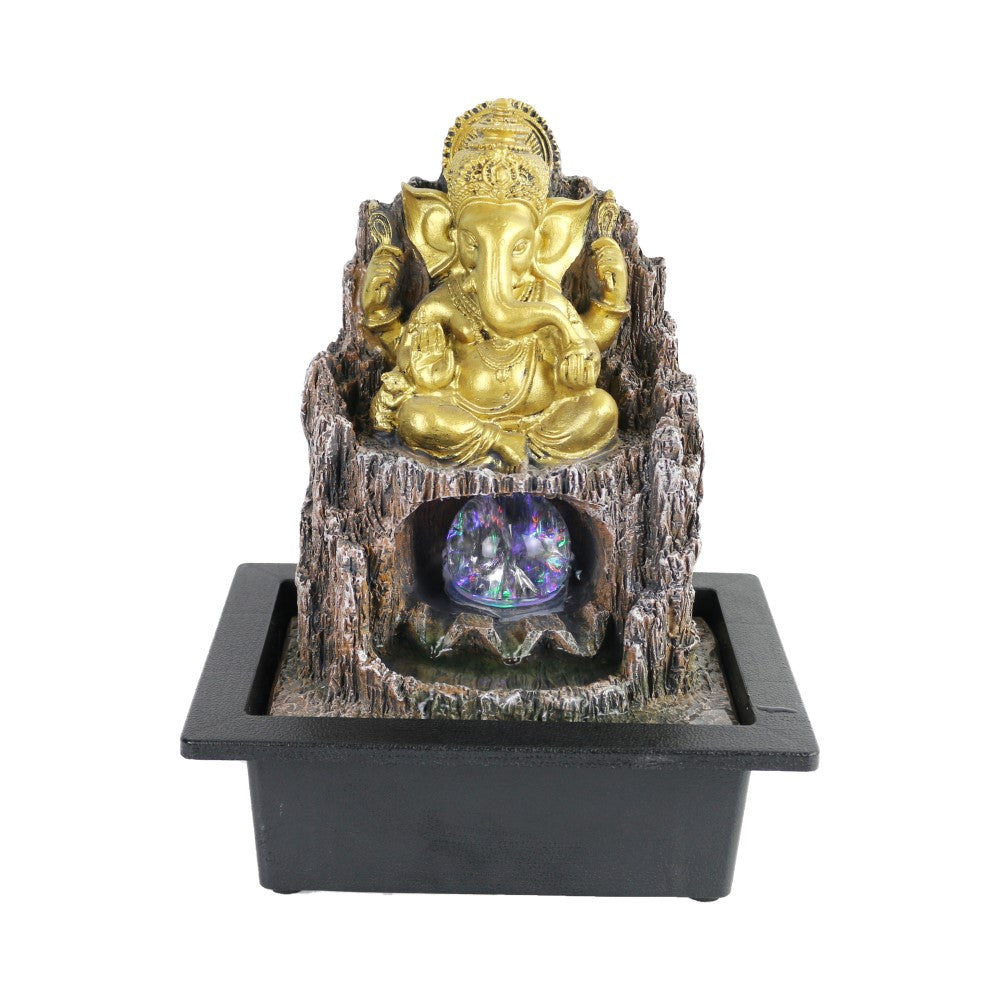 Wood Ganesha Polyresin Fountain Tabletop Decor