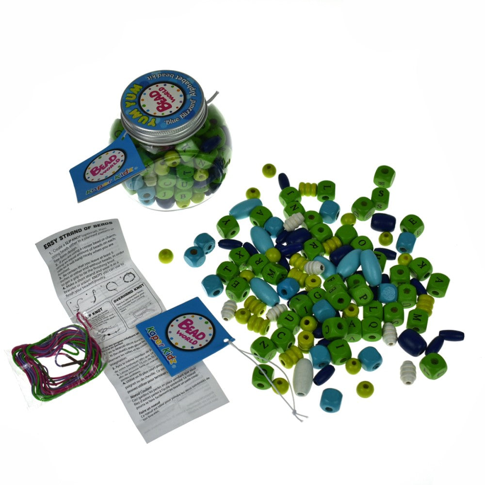 Wooden Alphabet Beads Craft Kit - Blue Blizzard