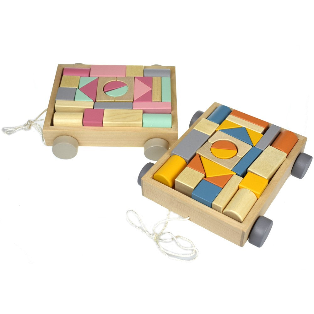 Wooden Block Building Game in Pull Cart (Sent At Random)