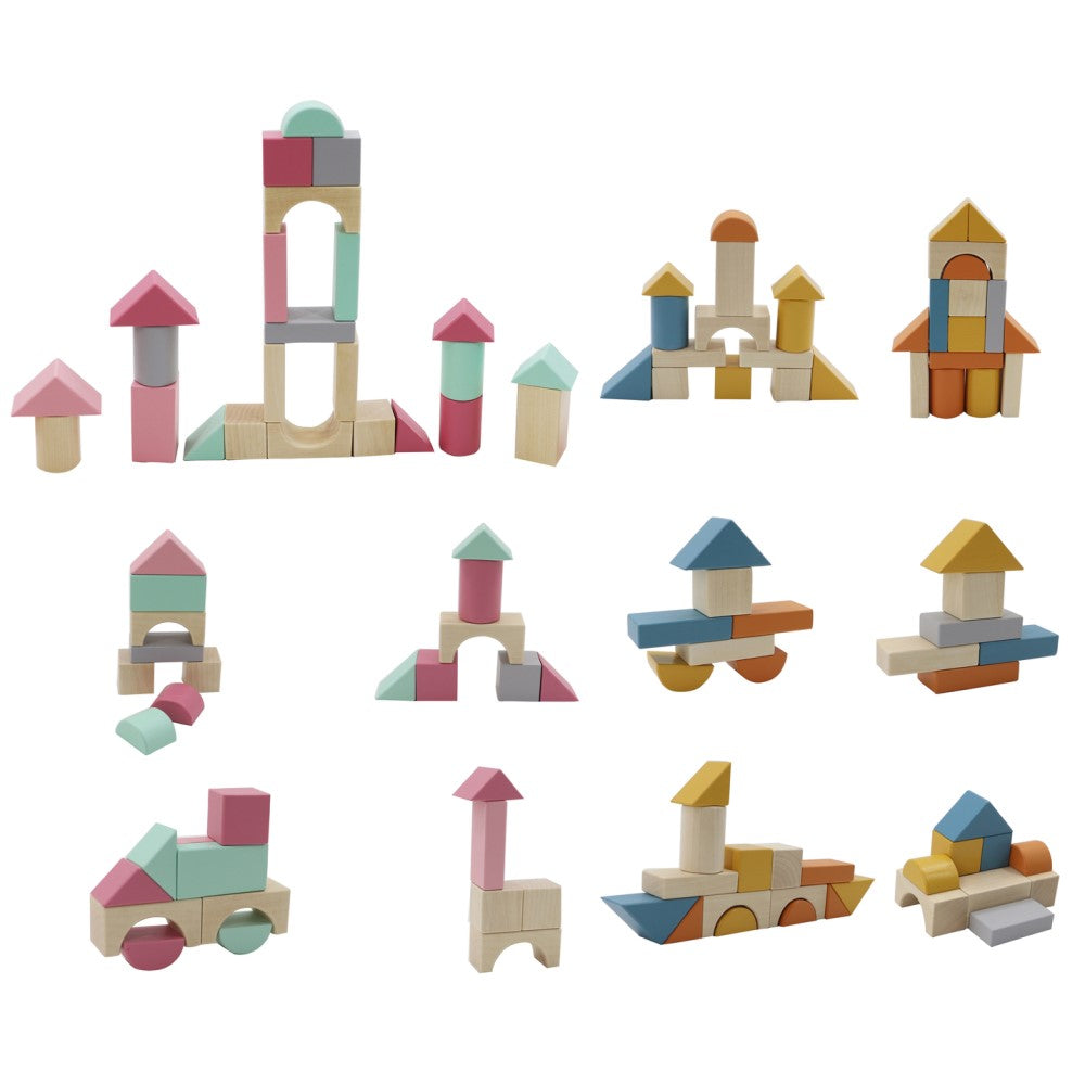 Wooden Block Building Game in Pull Cart (Sent At Random)