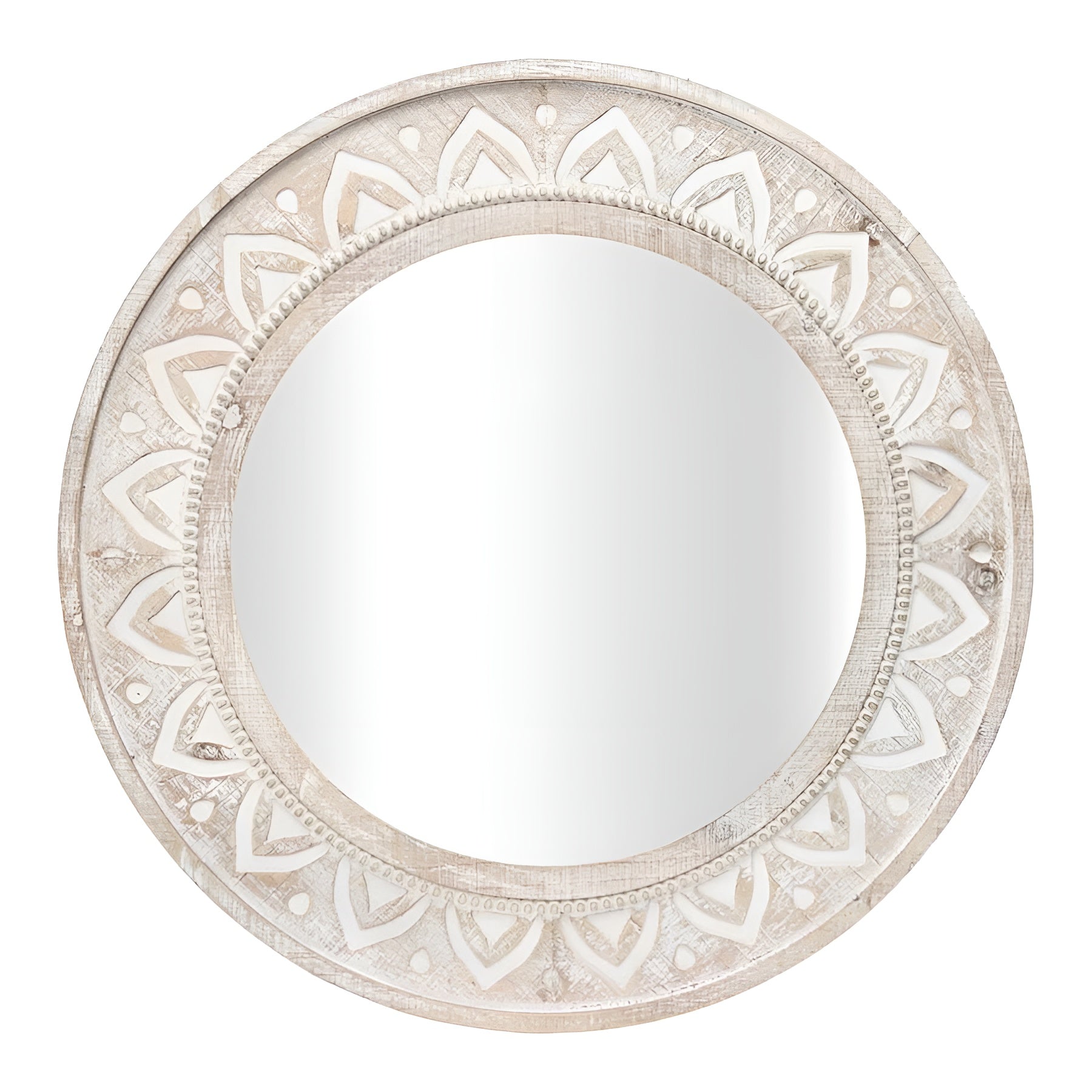 Wooden Carved Hamptons Style Round Mirror
