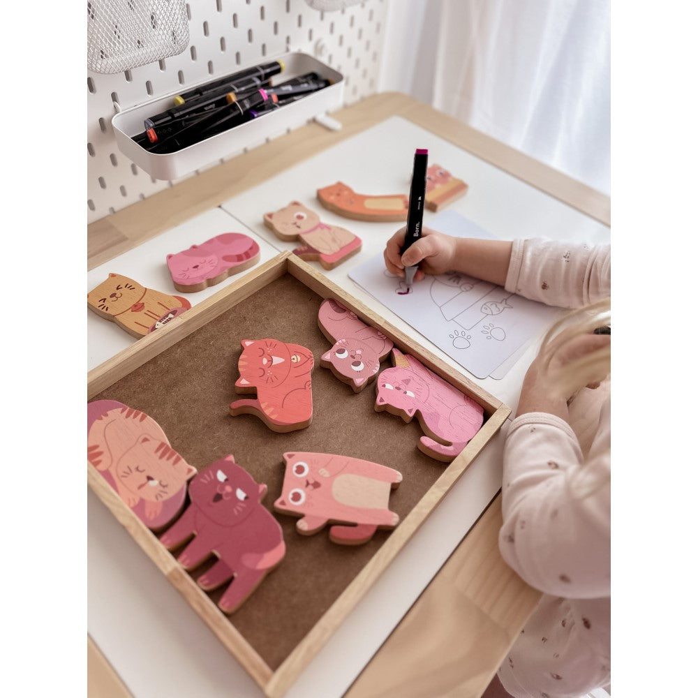 Wooden Cat Play & Coloring Set