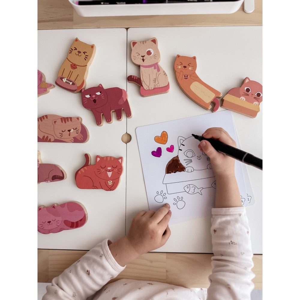 Wooden Cat Play & Coloring Set