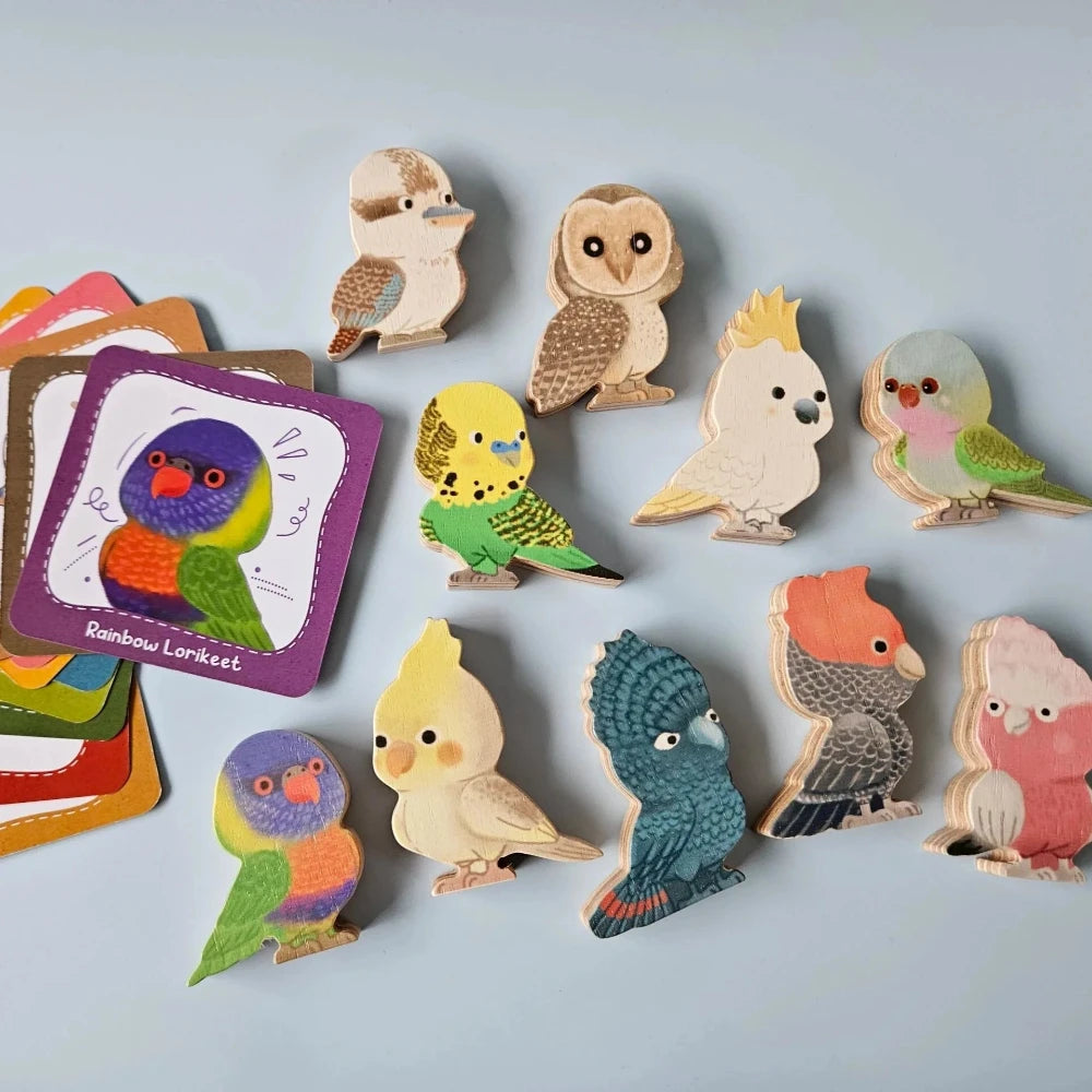 Wooden Colorful Australian Birds - Set of 10