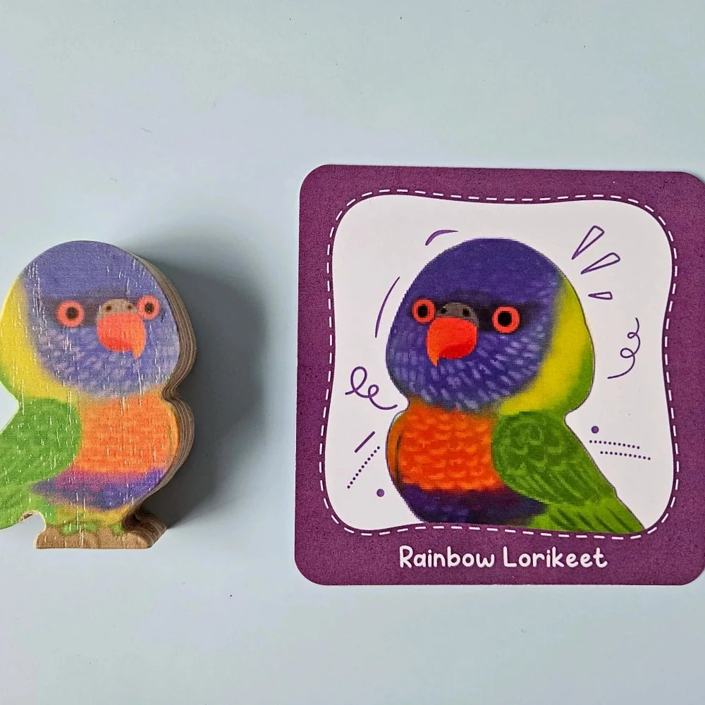 Wooden Colorful Australian Birds - Set of 10