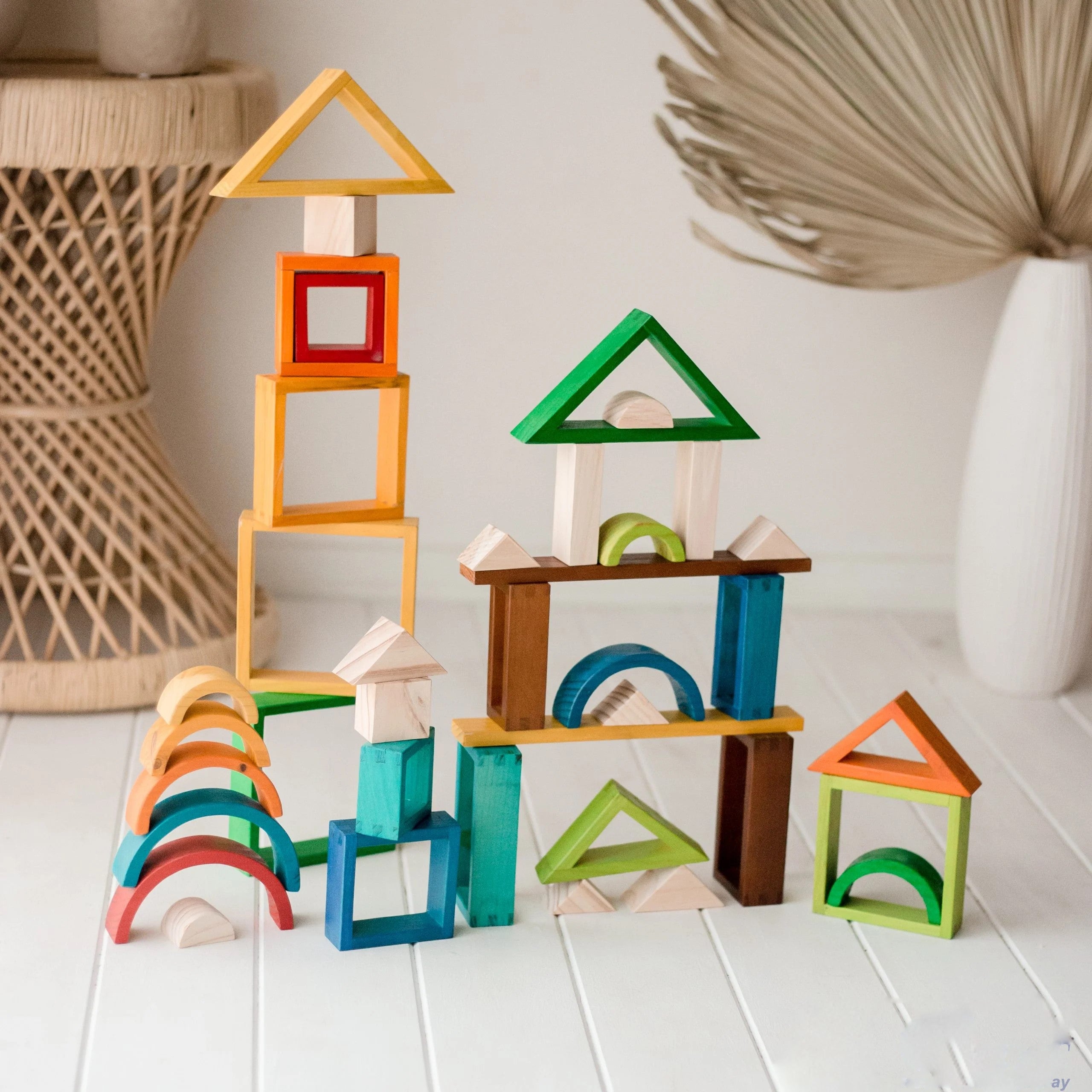 Wooden Colorful Rainbow Nesting Blocks