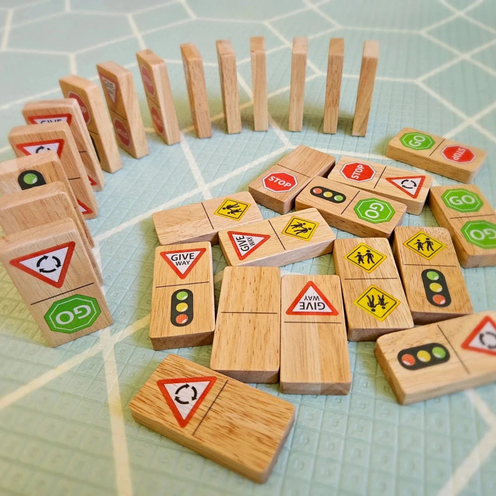 Wooden Colorful Traffic Sign Domino Set