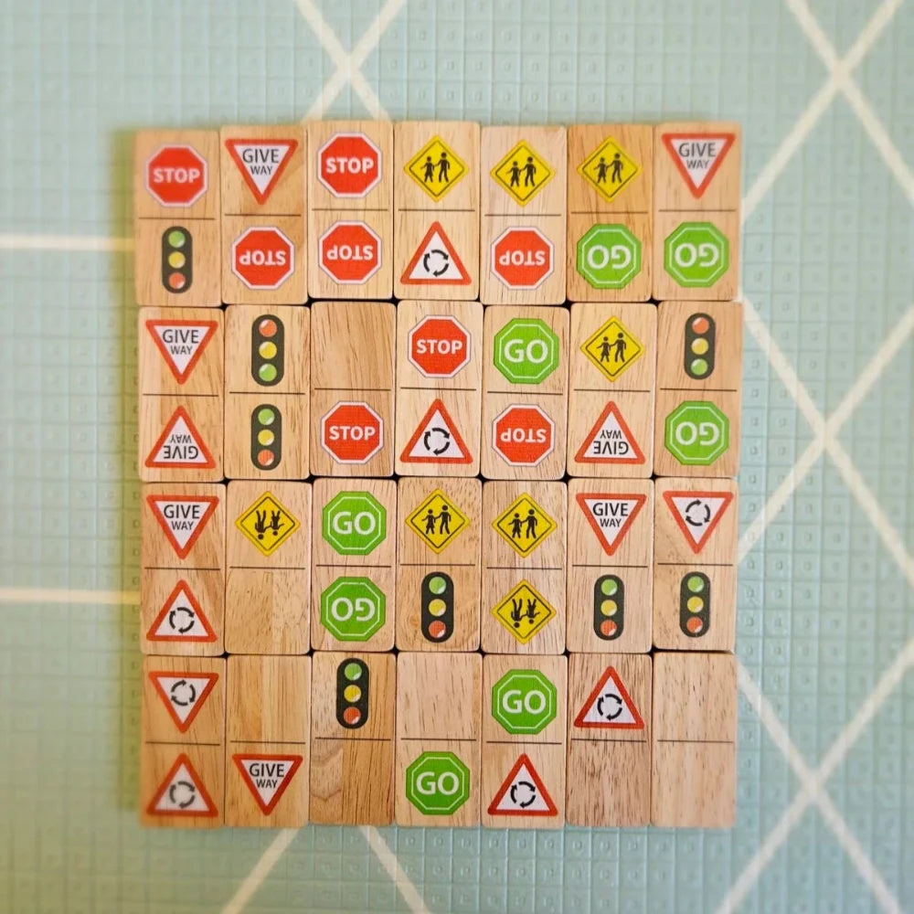 Wooden Colorful Traffic Sign Domino Set