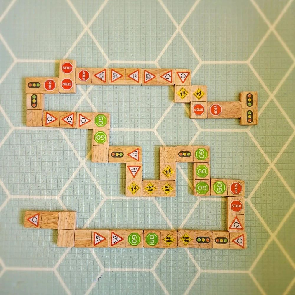 Wooden Colorful Traffic Sign Domino Set
