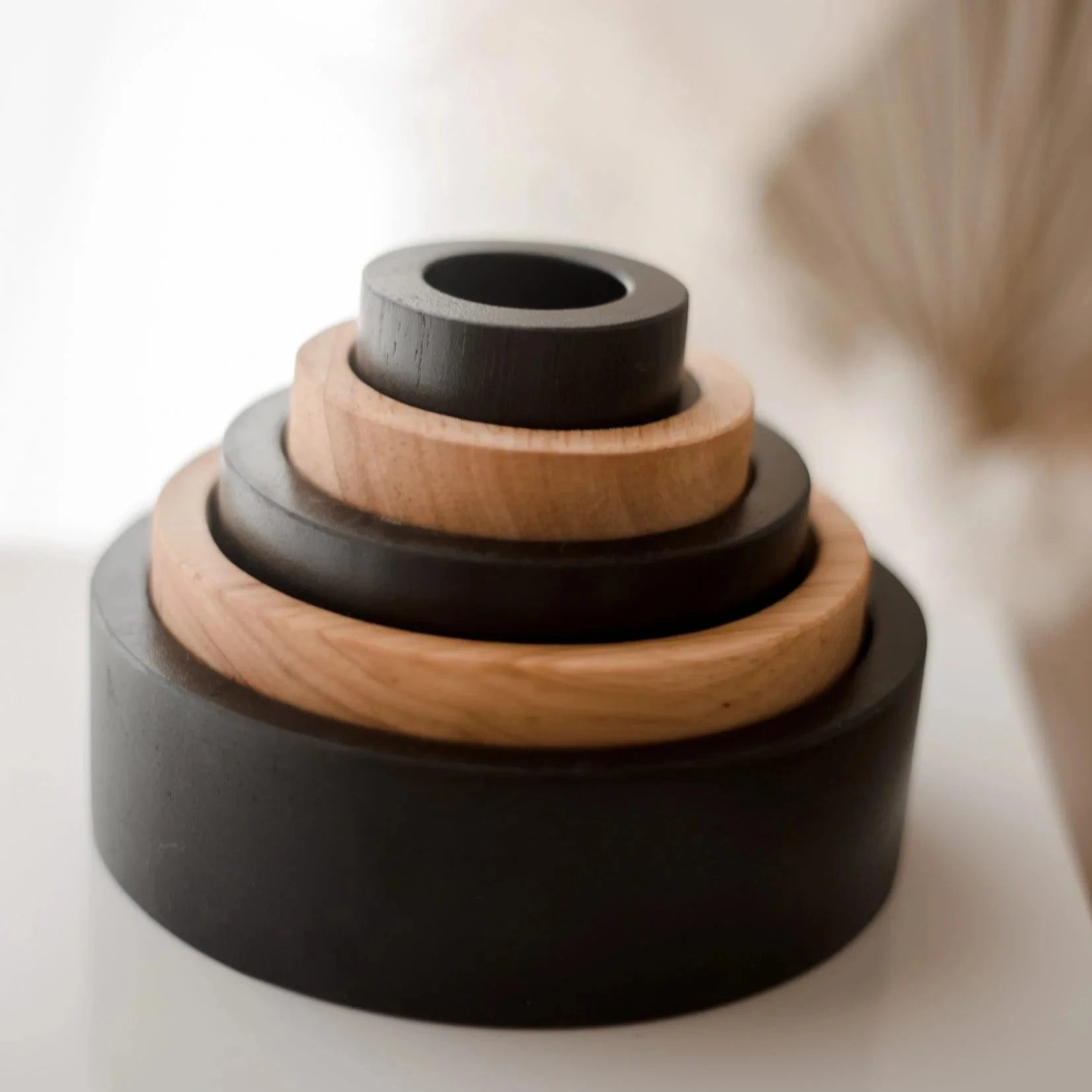 Wooden Contrast Color Stacking Bowls