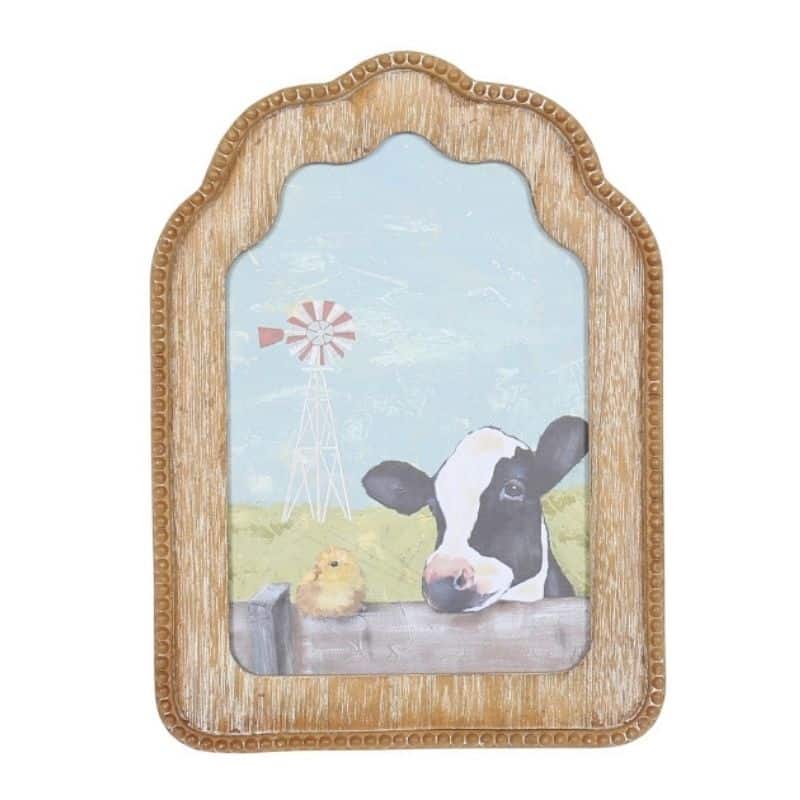 Wooden Cow & Chick Framed Wall Art - 30cms
