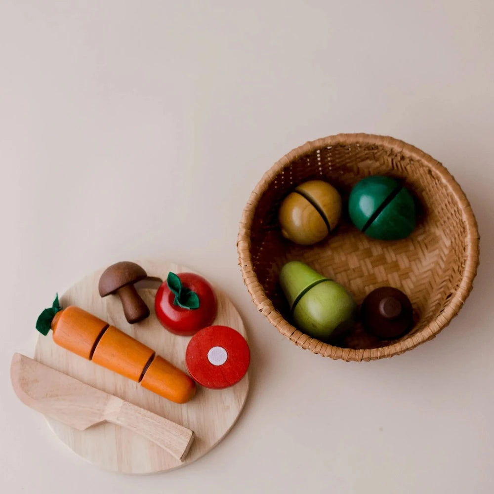 Wooden Imaginative Play Colored Fruit Basket