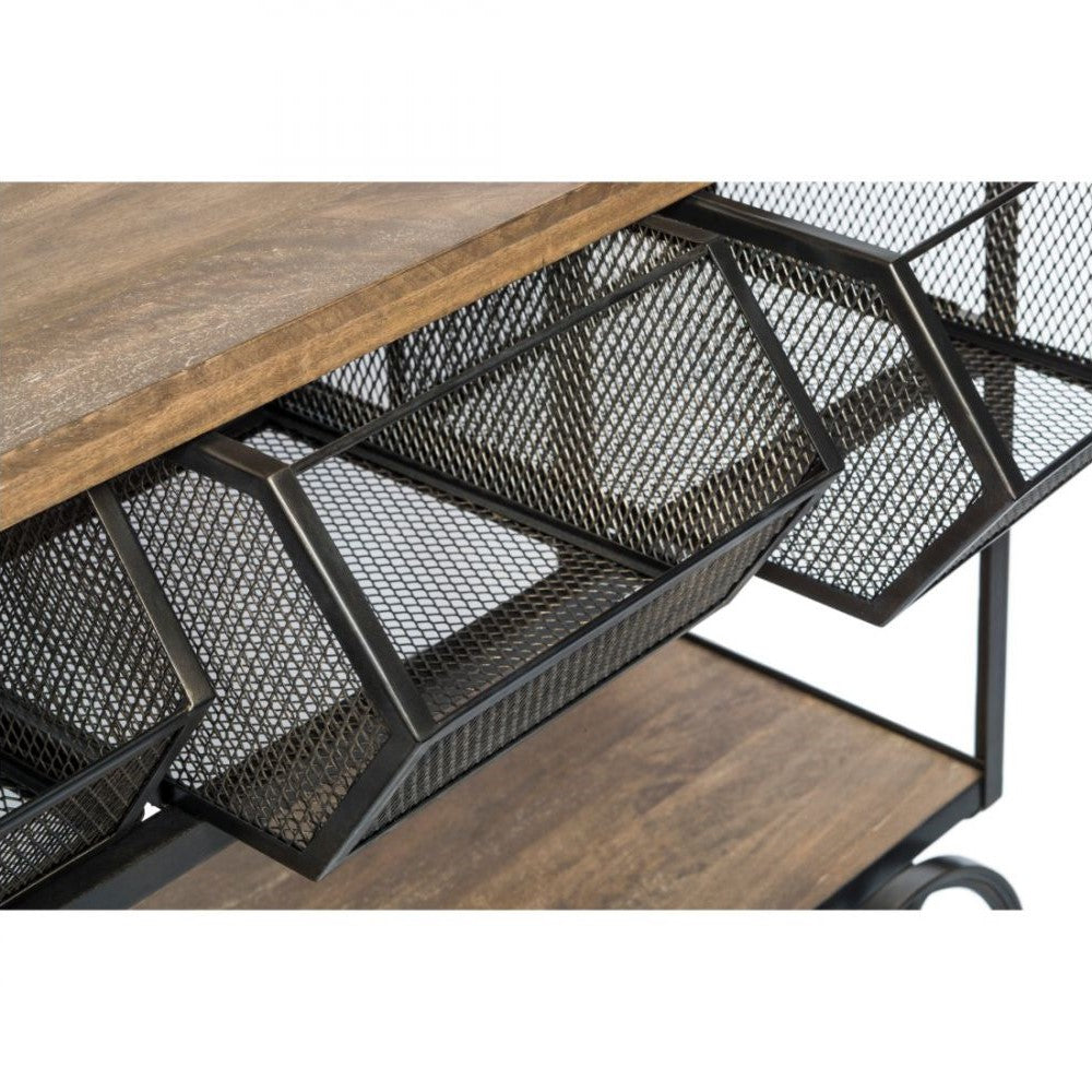 Wooden Kitchen Island Cart on Wheels - 3 Baskets