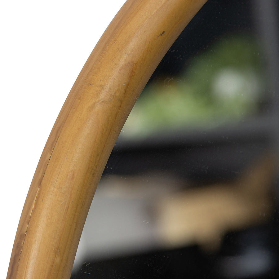 Wooden Mid-Century Style Round Wall Mirror 61cms