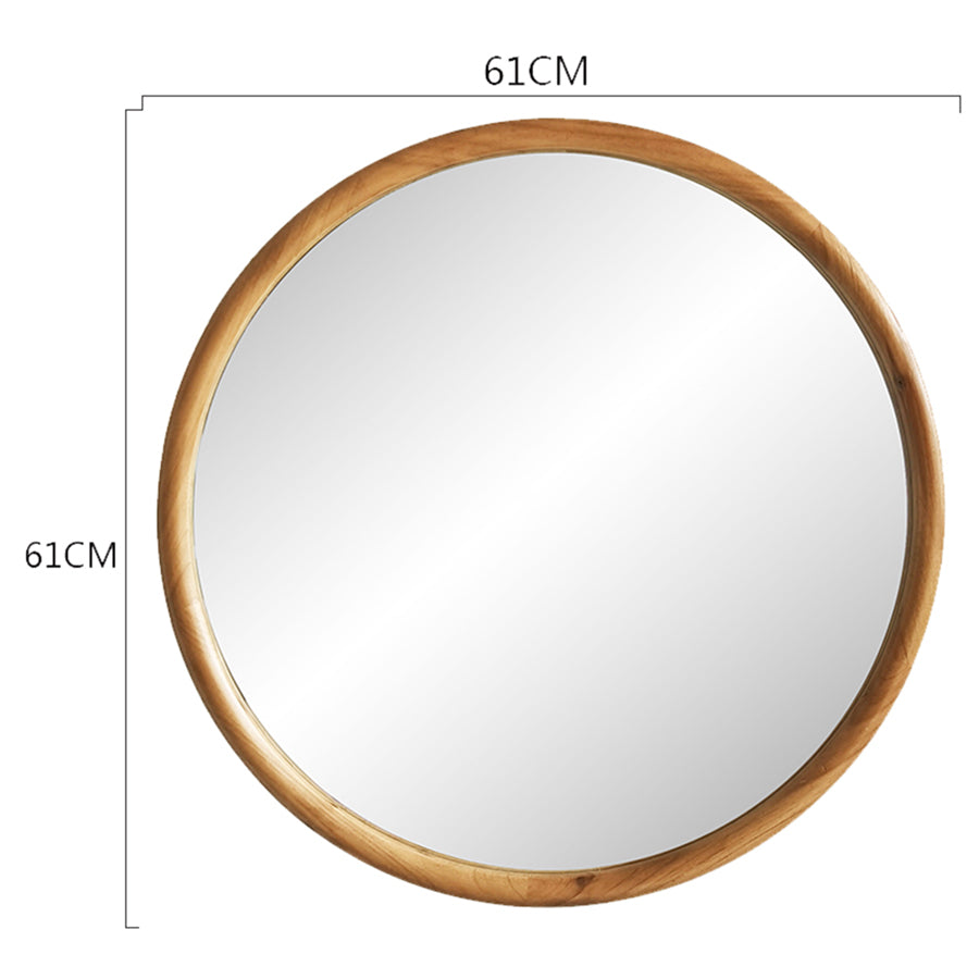 Wooden Mid-Century Style Round Wall Mirror 61cms