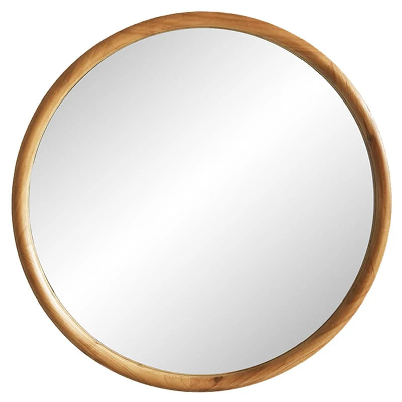 Wooden Mid-Century Style Round Wall Mirror 61cms