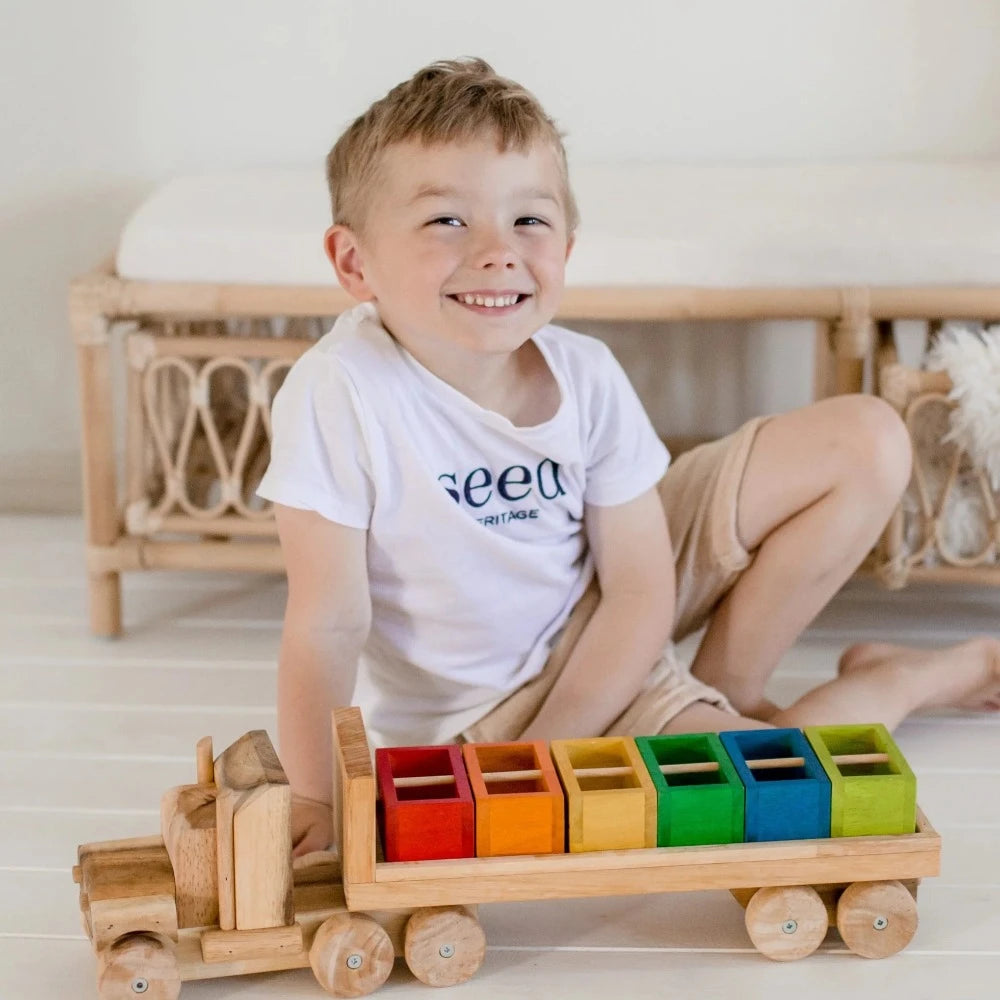 Wooden Multicolor Sorting Truck Set