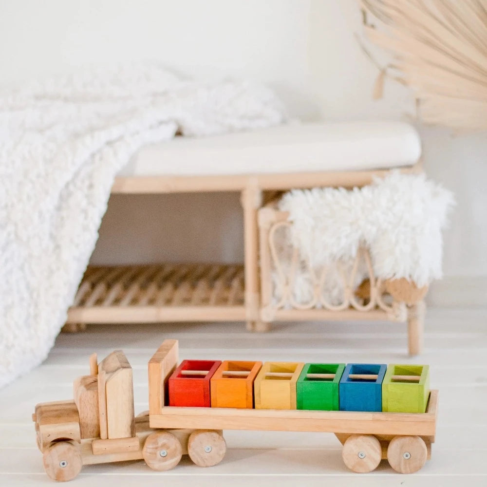Wooden Multicolor Sorting Truck Set