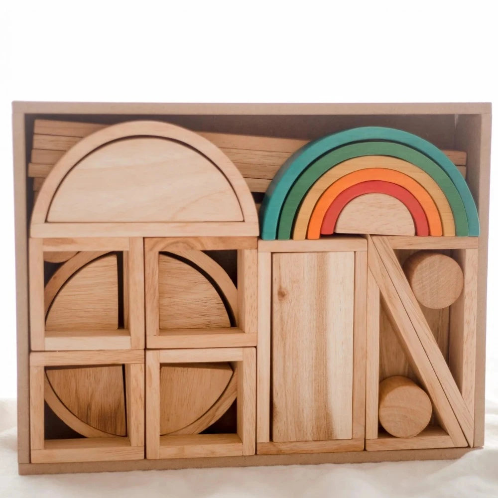 Wooden Natural Finish Hollow Blocks - 40 pcs