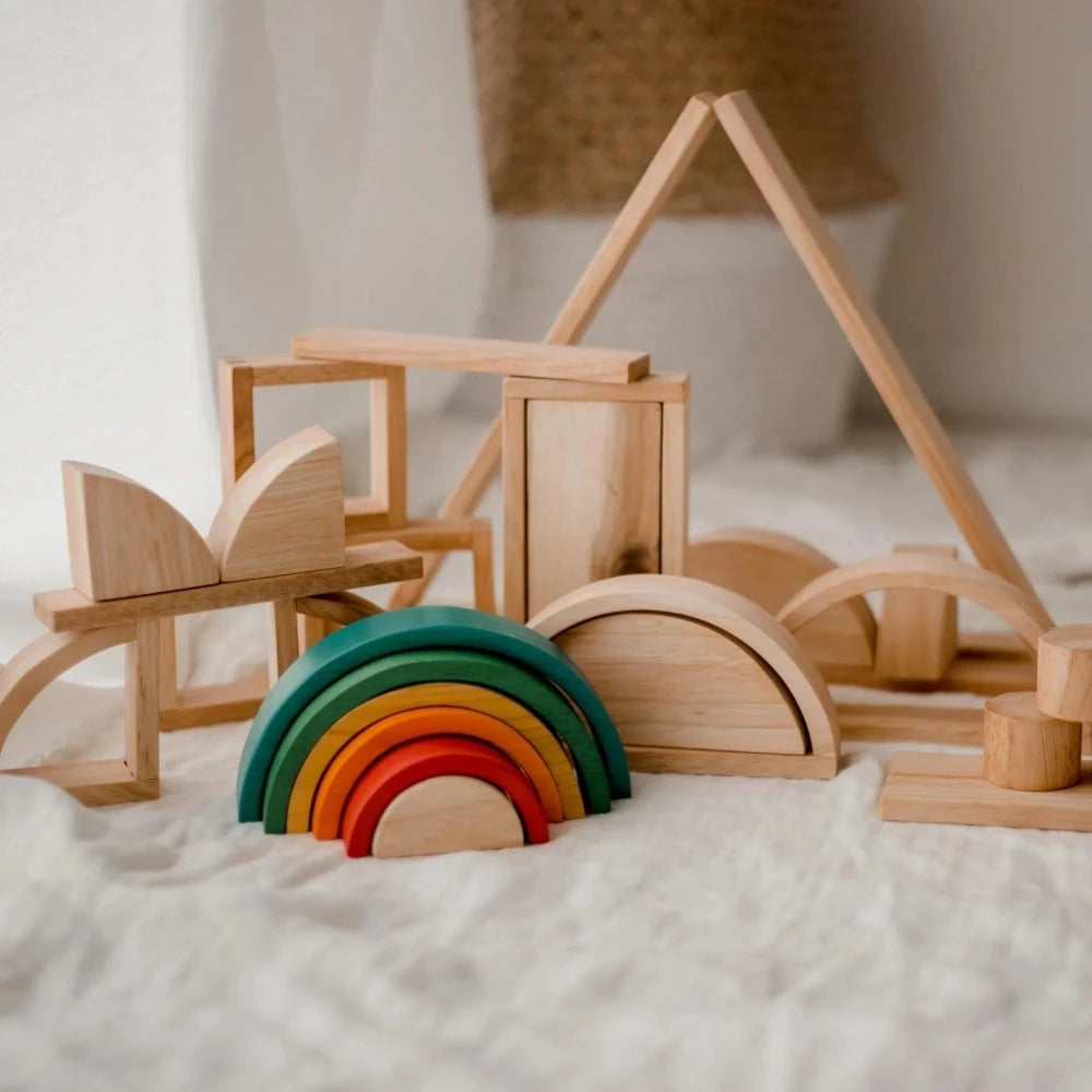 Wooden Natural Finish Hollow Blocks - 40 pcs