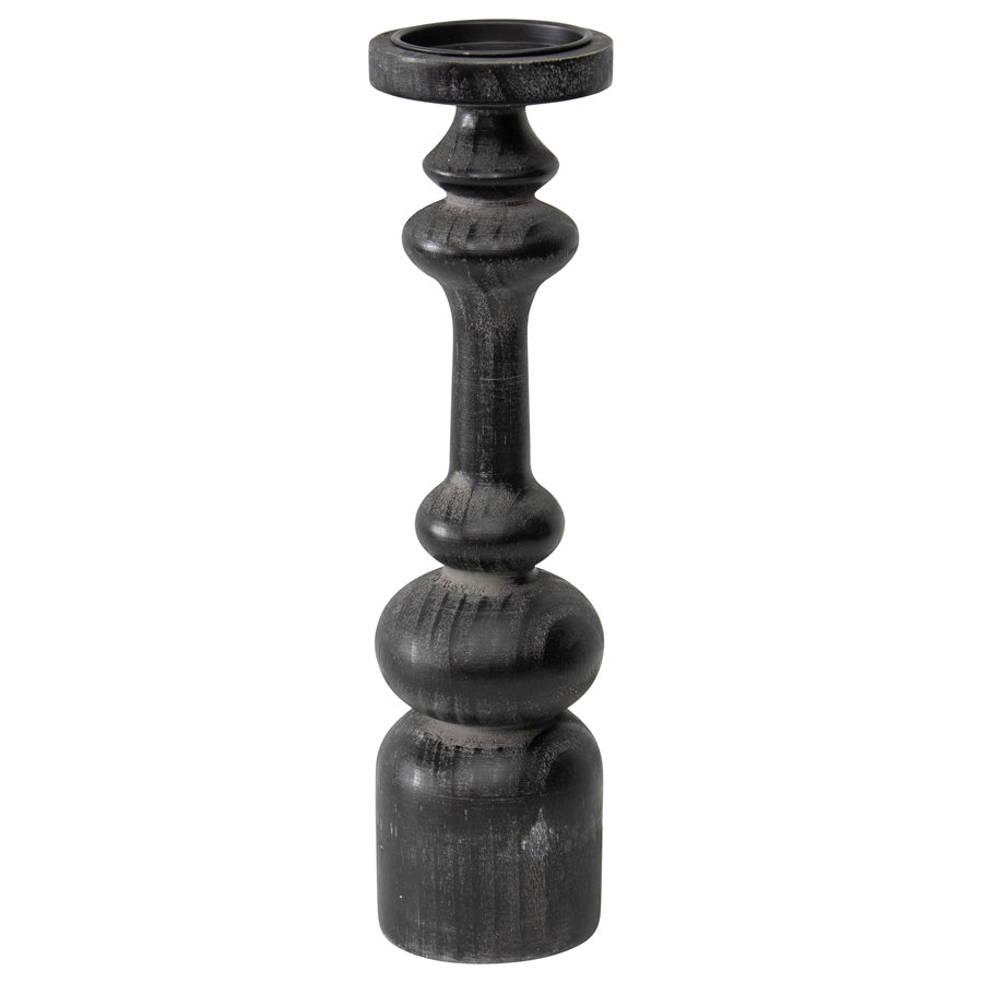 Wooden Nero Bold Pillar Candleholder - 11x43cms